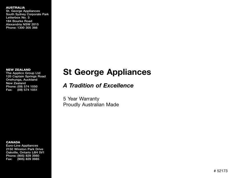 Kleenmaid pty ltd, St george appliances, A tradition of excellence | Kleenmaid CC29 User Manual | Page 36 / 36