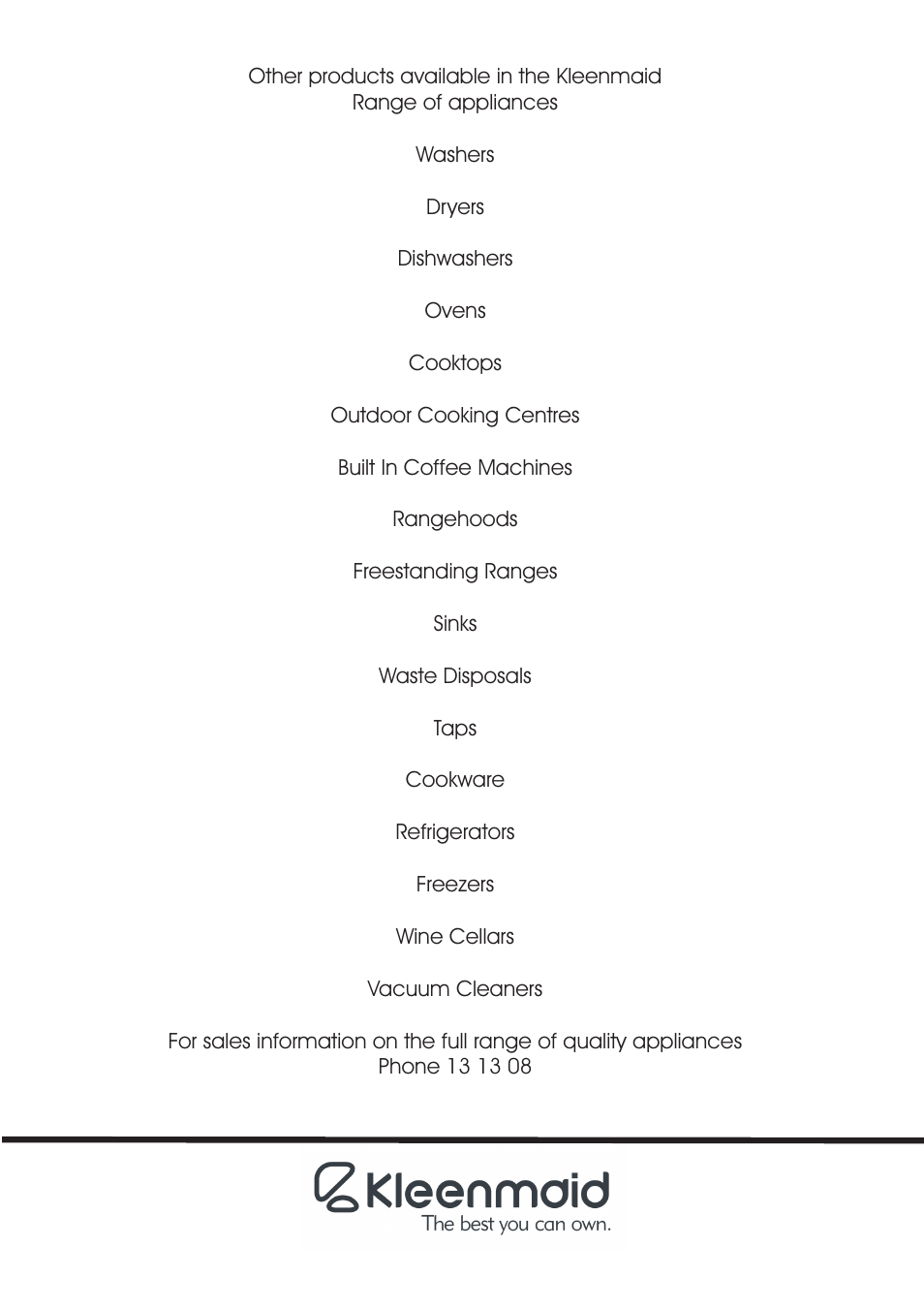 Kleenmaid CH311B User Manual | Page 19 / 19