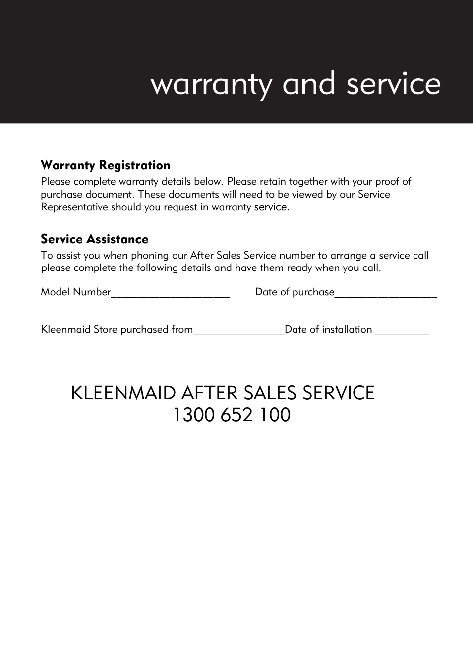 Warranty and service | Kleenmaid CH611X User Manual | Page 17 / 18