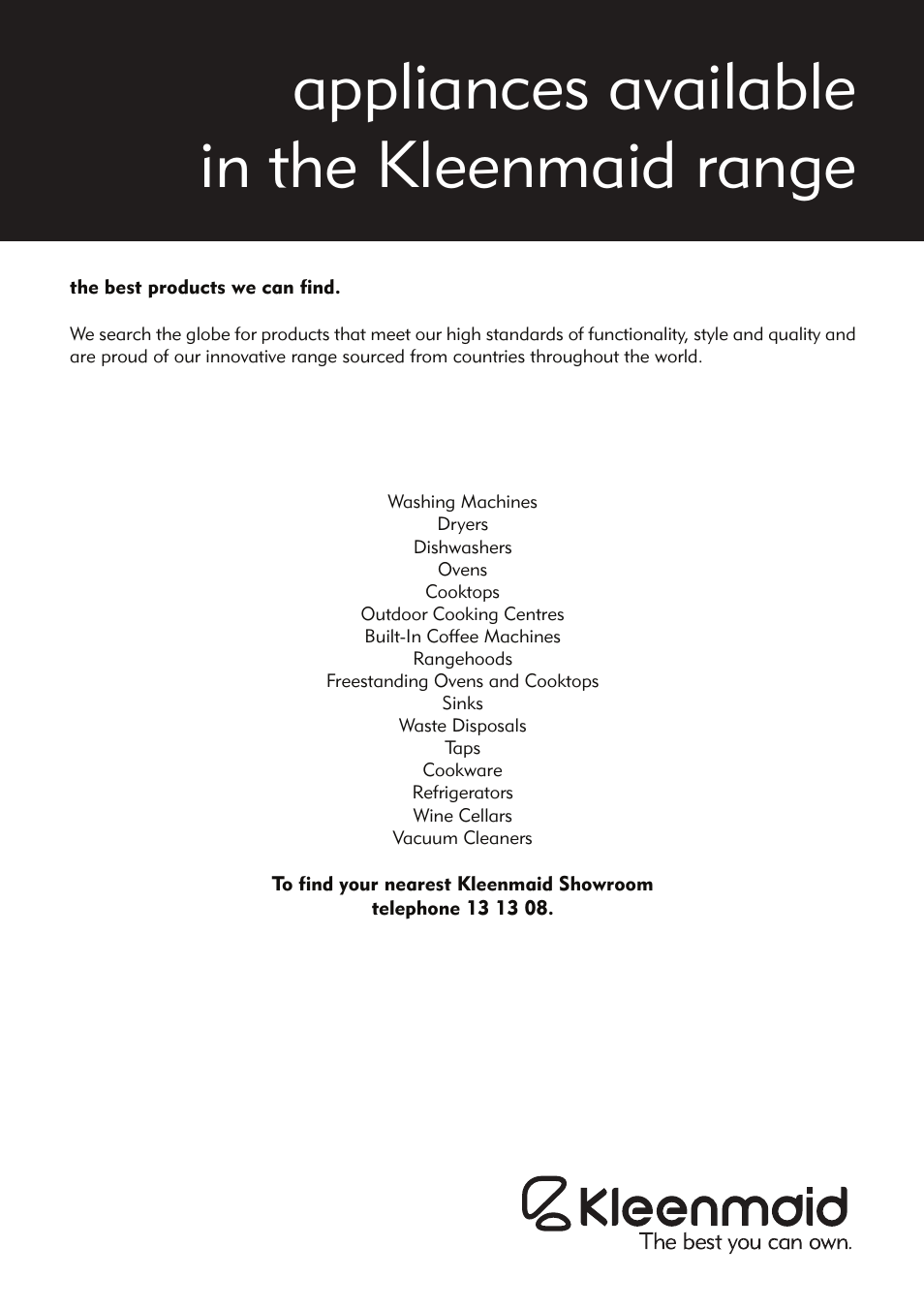 Appliances available in the kleenmaid range | Kleenmaid CH611X User Manual | Page 18 / 18