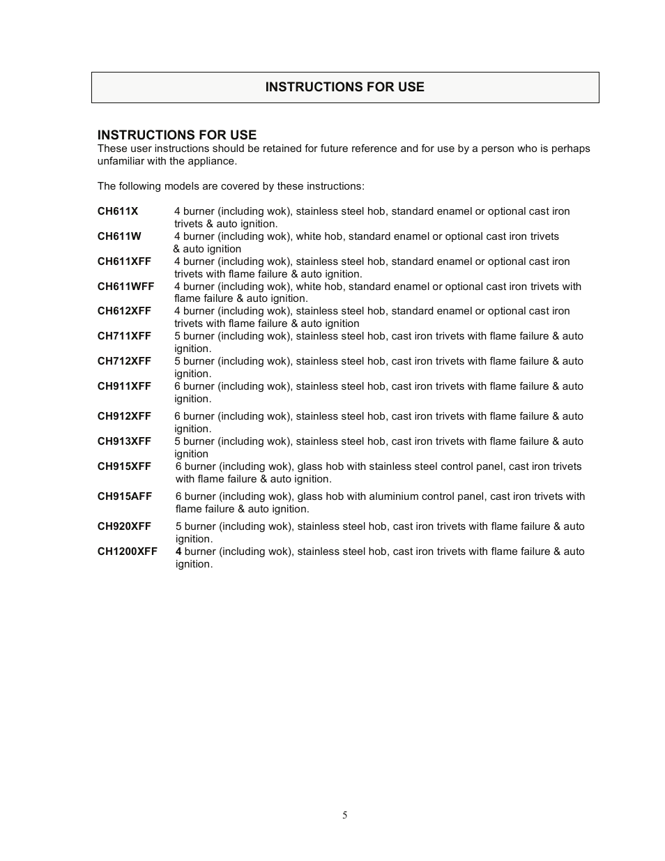 Instructions for use | Kleenmaid CH611X User Manual | Page 6 / 18