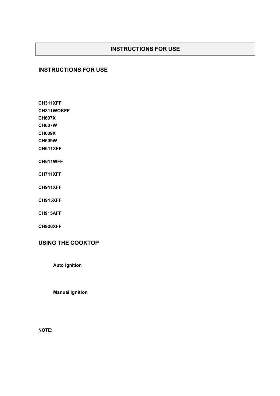 Instructions for use, Using the cooktop | Kleenmaid CH311XFF User Manual | Page 6 / 18