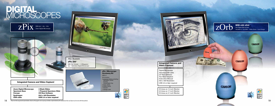 Zpix, Zorb, Digital microscopes | Carson Optical XM-HD Series User Manual | Page 10 / 12