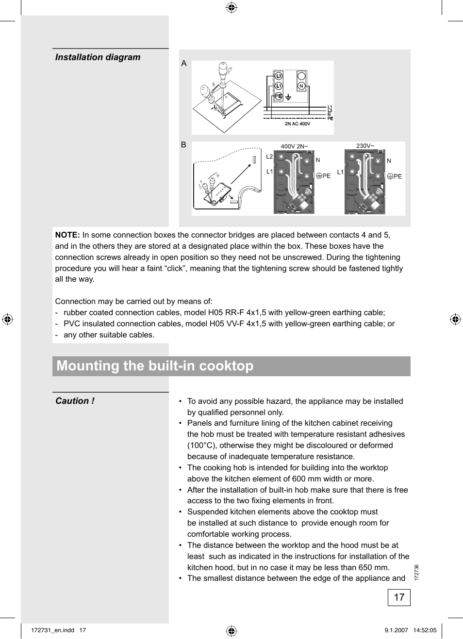 Mounting the built-in cooktop | Kleenmaid CH805CE-1 User Manual | Page 17 / 24