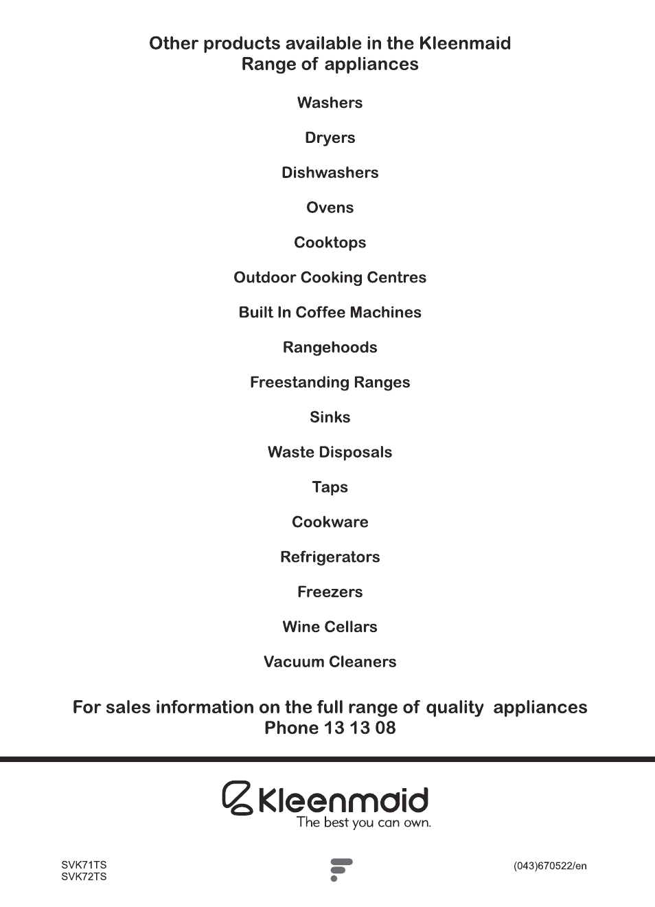 Kleenmaid CH805CE-1 User Manual | Page 24 / 24