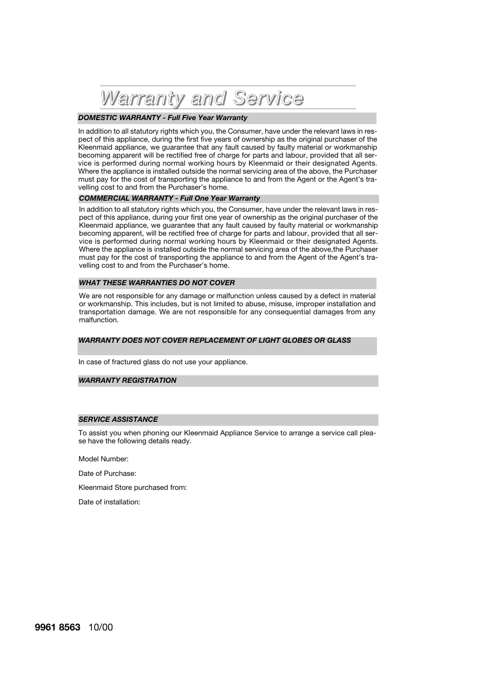 Kleenmaid CH600CE User Manual | Page 16 / 16
