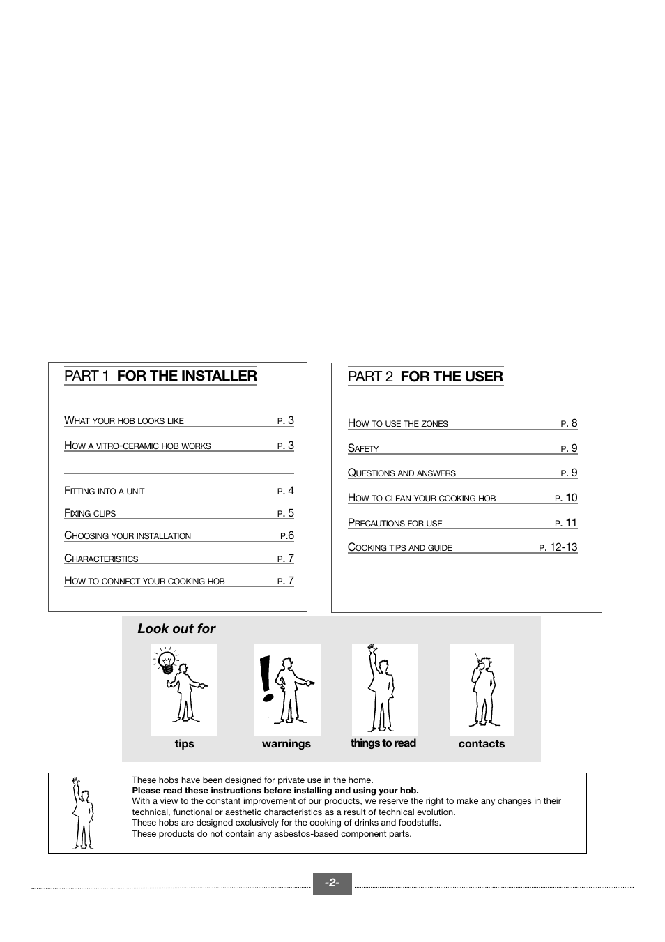 Part 2 for the user, Part 1 for the installer, Look out for | Kleenmaid CH600CE User Manual | Page 2 / 16