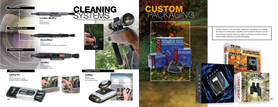 Cleaning systems, Custom packaging | Carson Optical YK Series User Manual | Page 22 / 22