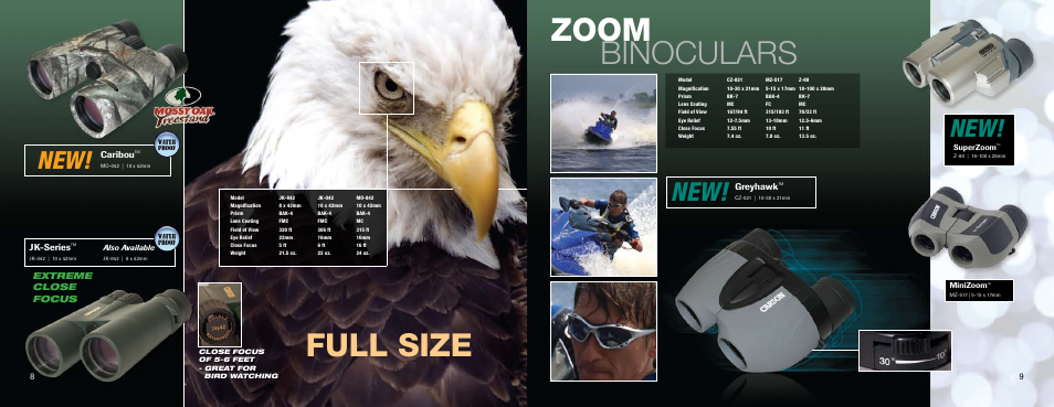 Full size zoom binoculars, Greyhawk, Extreme close focus | Jk-series, Caribou | Carson Optical YK Series User Manual | Page 5 / 22