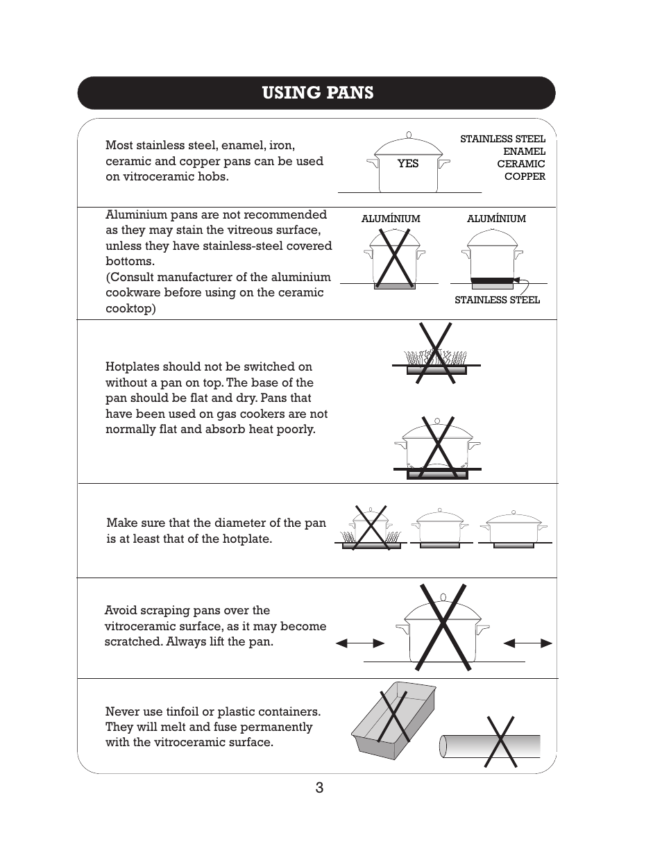 Using pans | Kleenmaid CH16 User Manual | Page 5 / 11