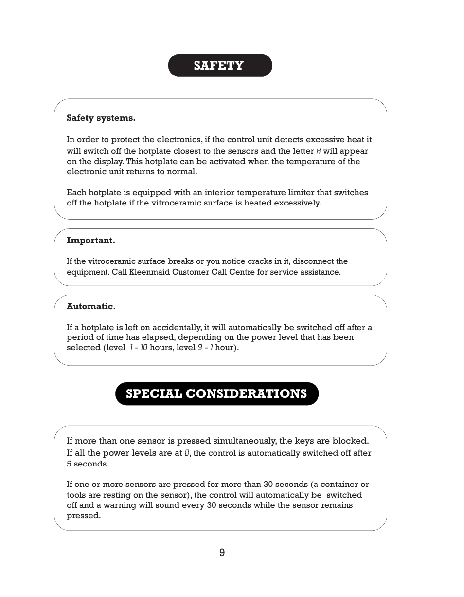 Safety special considerations | Kleenmaid CH17 User Manual | Page 11 / 20