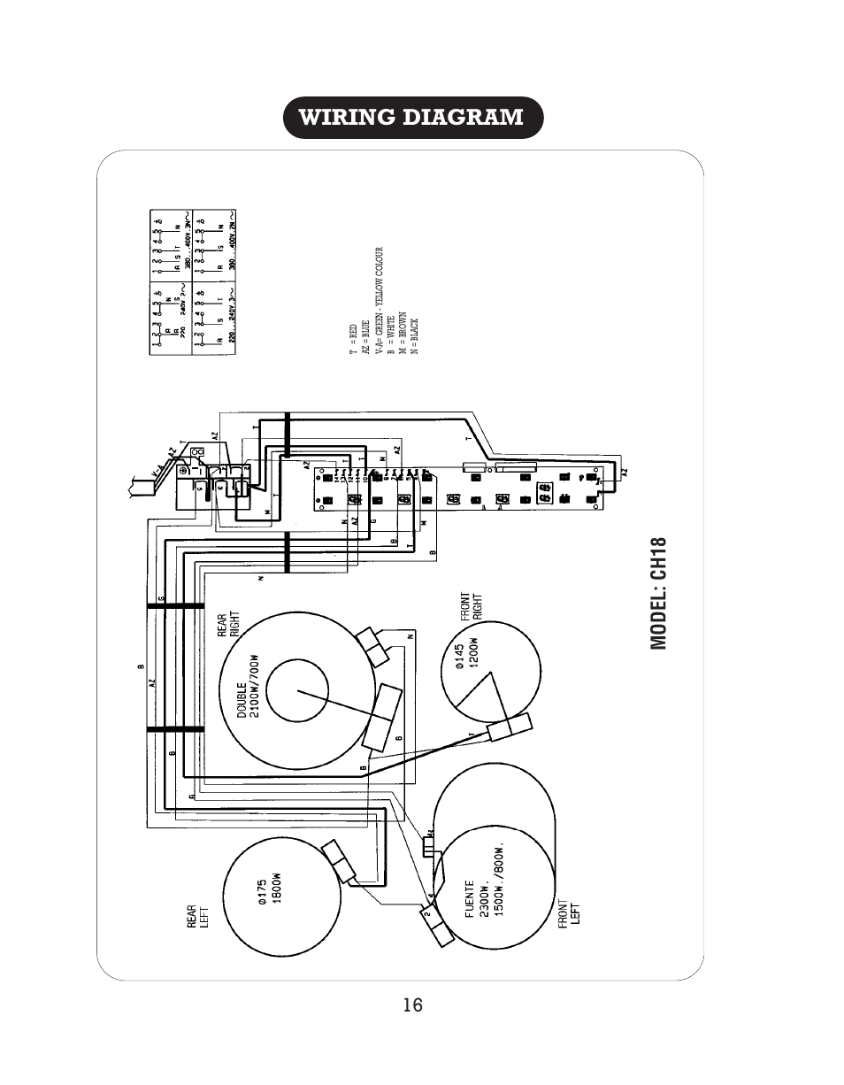 Wiring diagram, 16 model: ch18 | Kleenmaid CH17 User Manual | Page 18 / 20