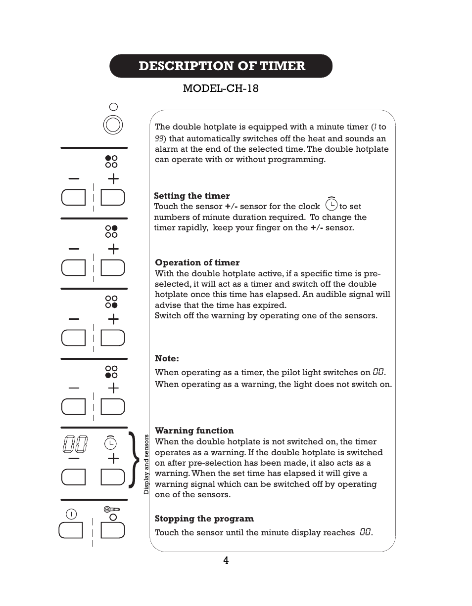 Description of timer, 4model-ch-18 | Kleenmaid CH17 User Manual | Page 6 / 20