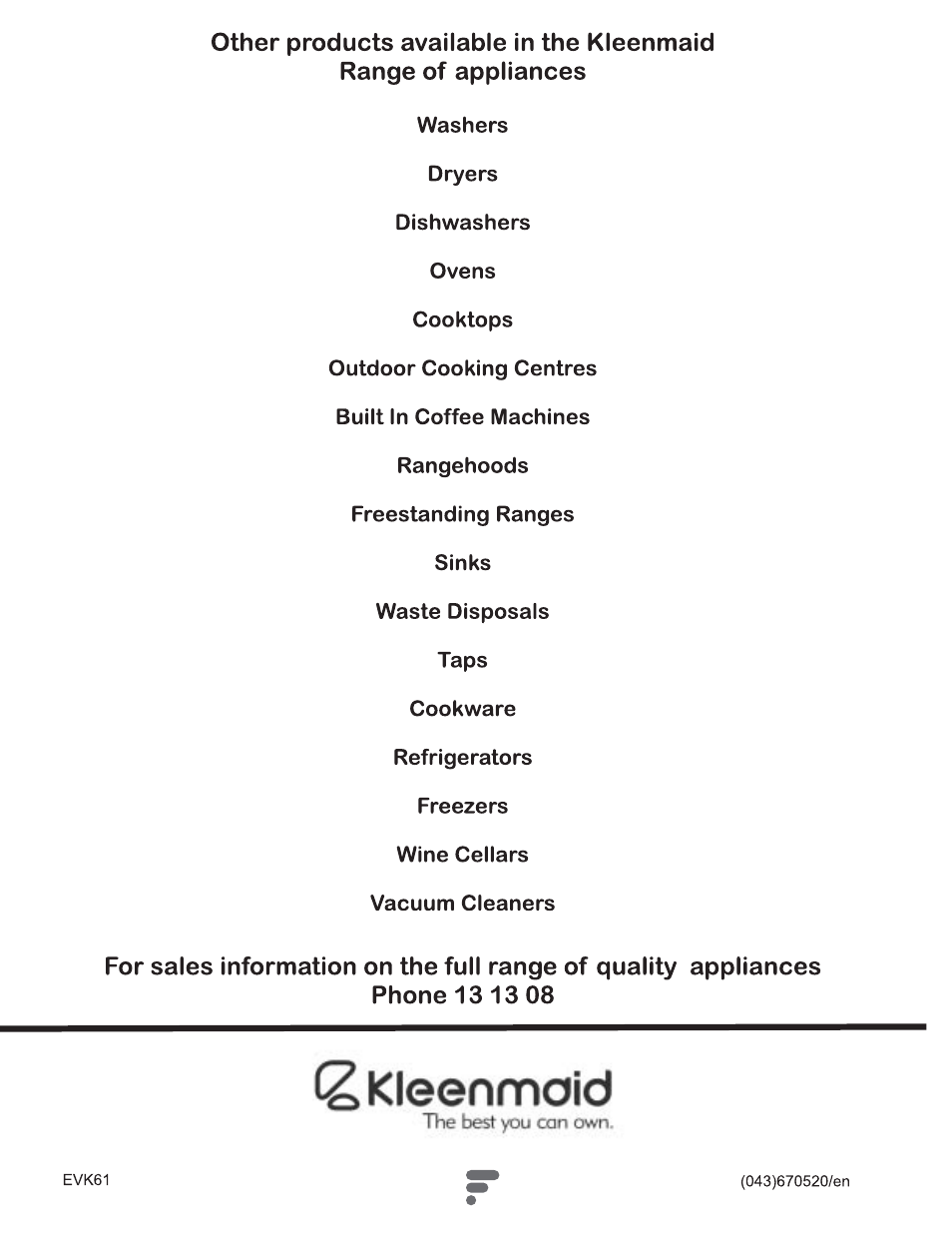 Kleenmaid CH605SX User Manual | Page 10 / 10