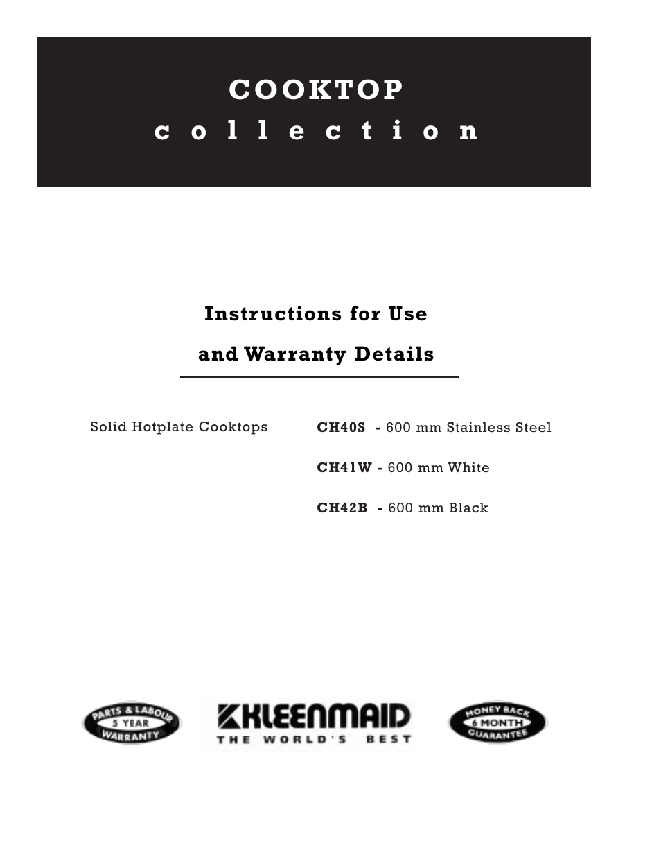 Kleenmaid CH40S User Manual | 12 pages