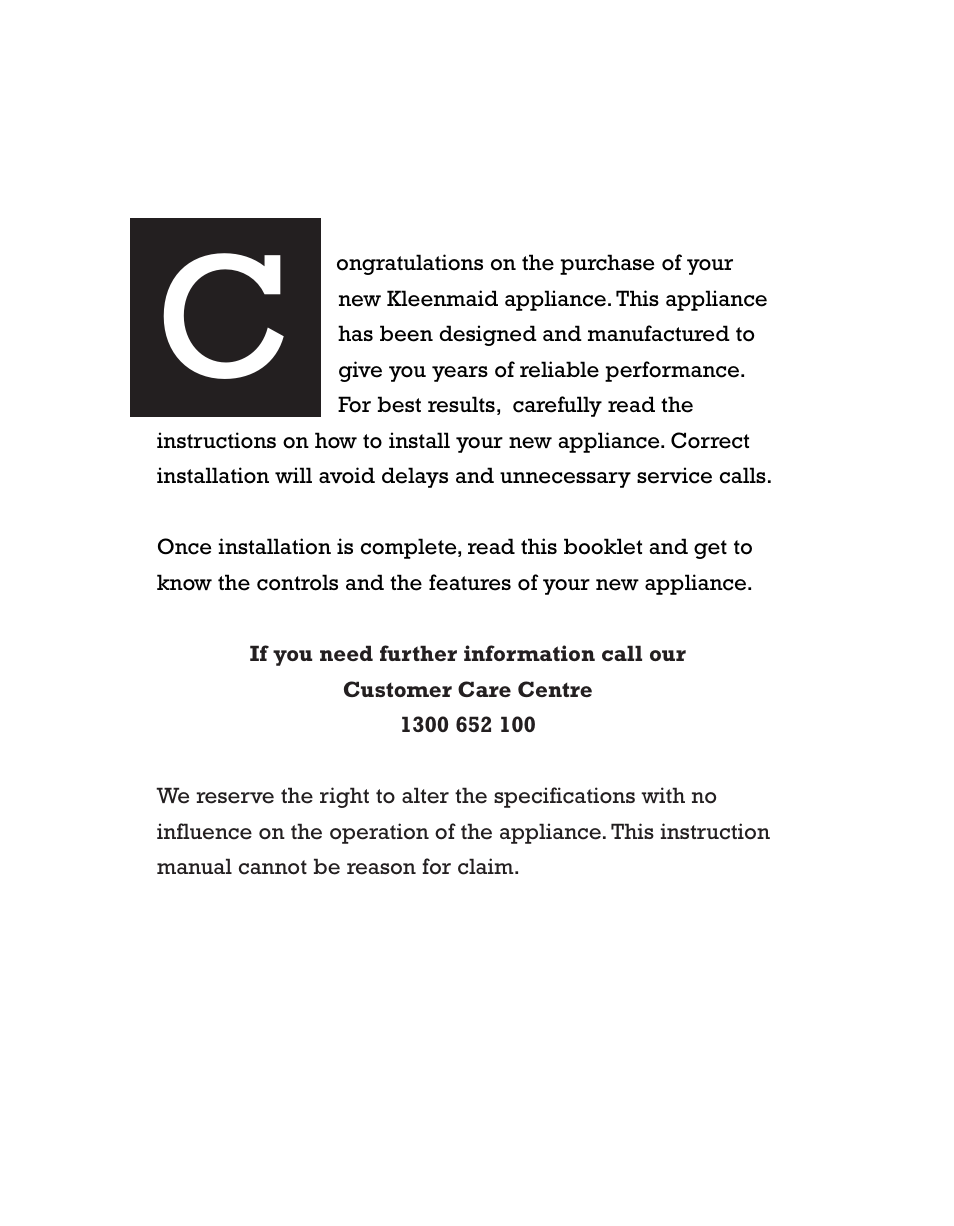 Kleenmaid CH40S User Manual | Page 2 / 12