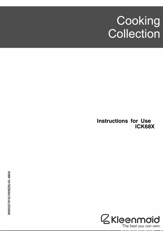 Kleenmaid ICK68X User Manual | 32 pages