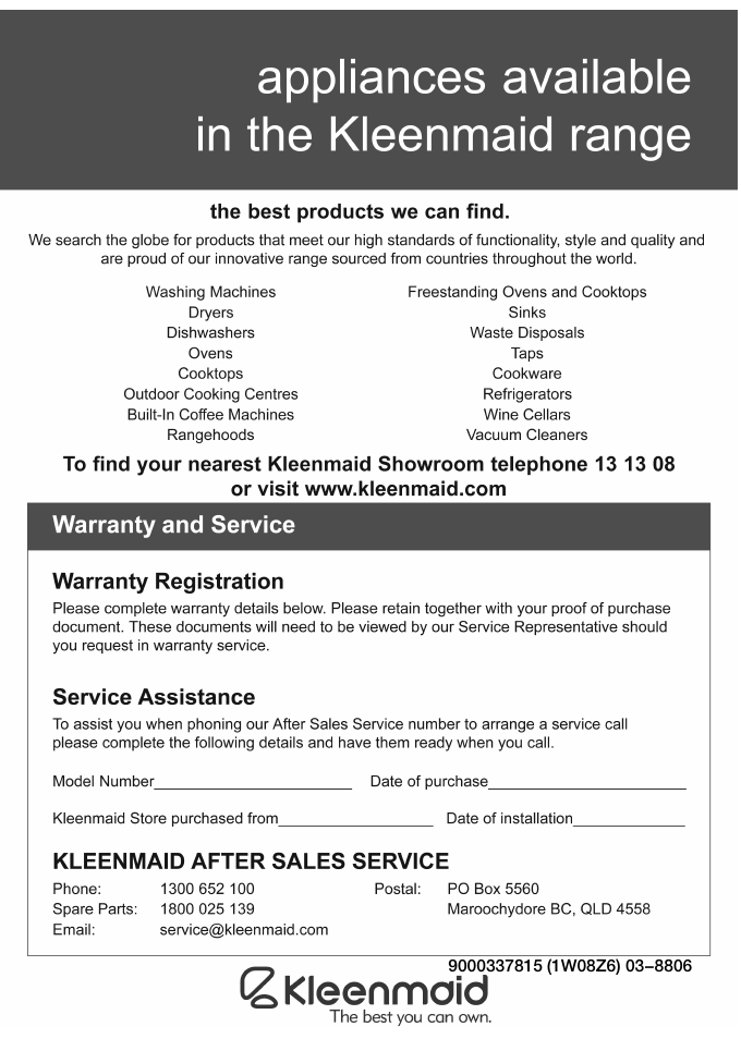 Kleenmaid ICK68X User Manual | Page 32 / 32