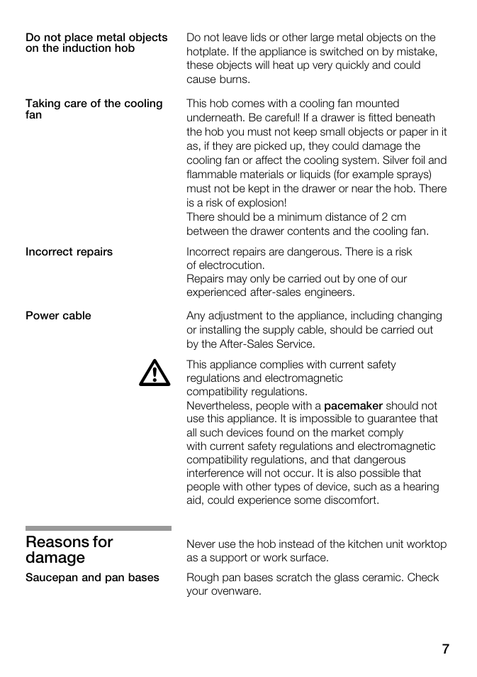 Reasons for damage | Kleenmaid ICK68X User Manual | Page 7 / 32