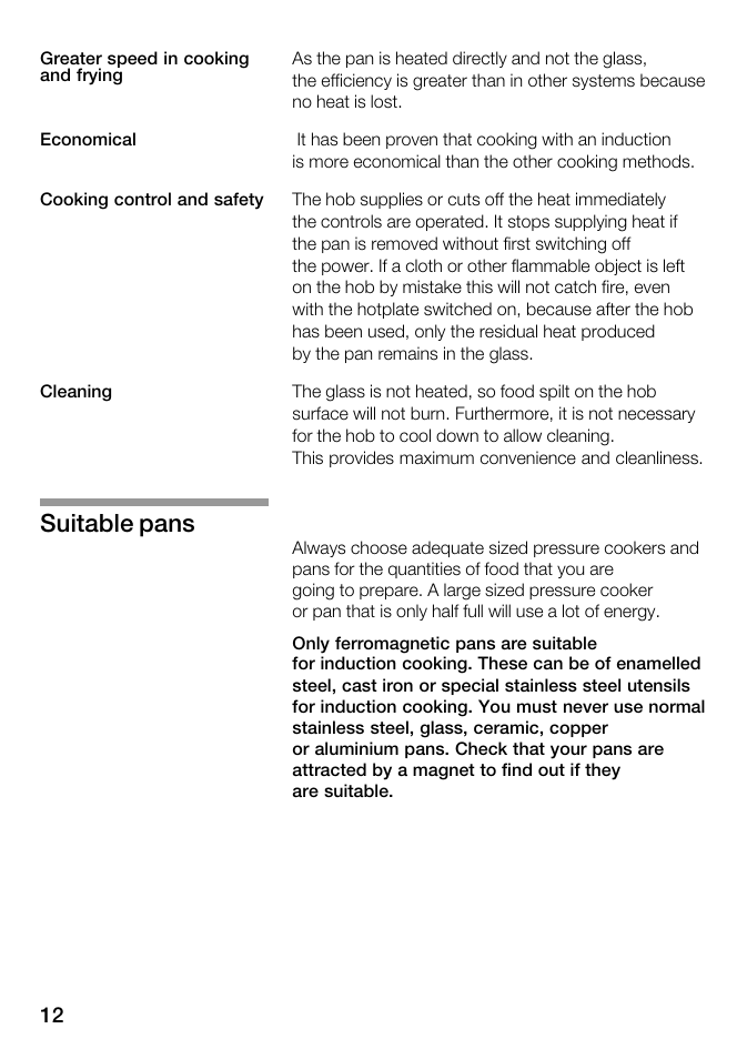 Suitable pans | Kleenmaid ICK98X User Manual | Page 12 / 32