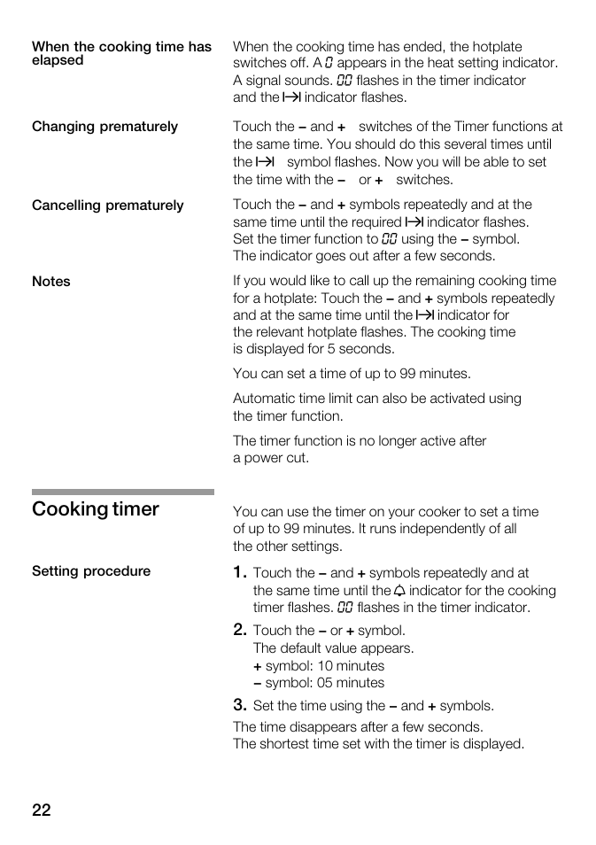 Cooking timer | Kleenmaid ICK98X User Manual | Page 22 / 32