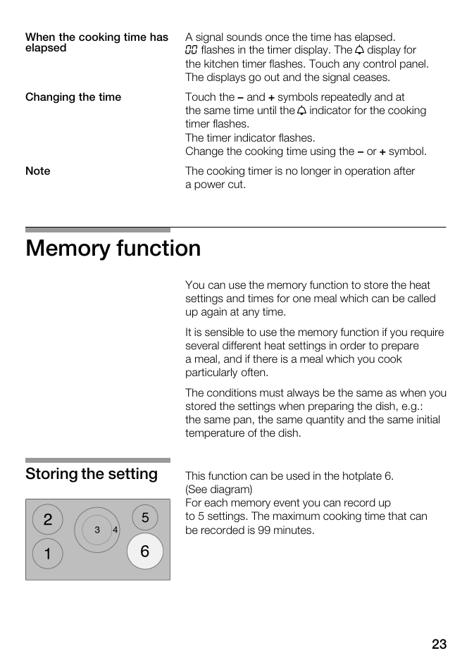Storing the setting | Kleenmaid ICK98X User Manual | Page 23 / 32