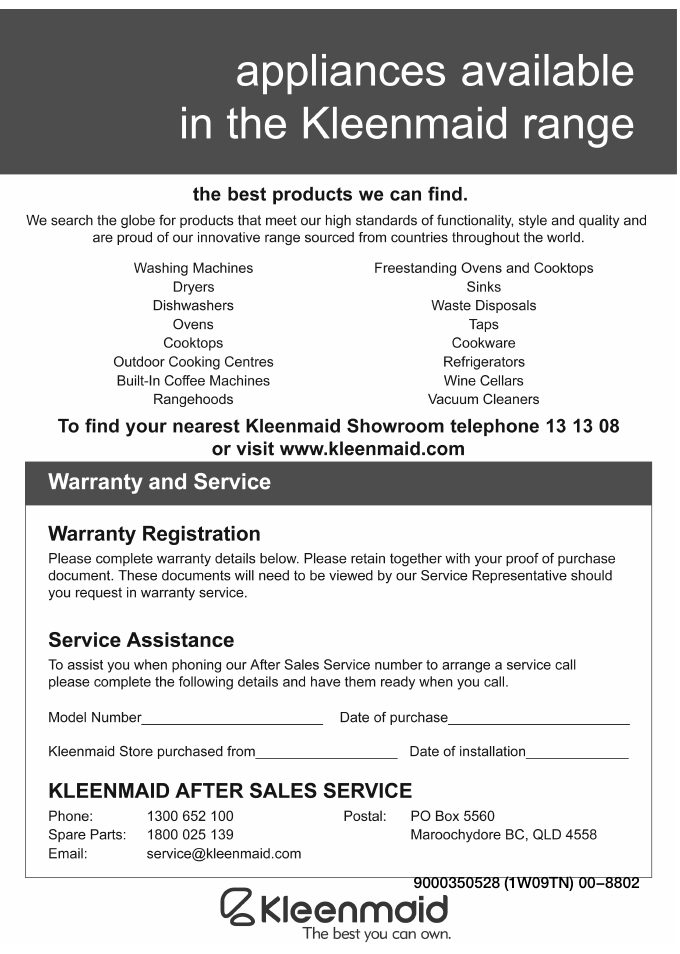 Kleenmaid ICK98X User Manual | Page 32 / 32