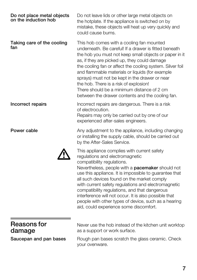 Reasons for damage | Kleenmaid ICK98X User Manual | Page 7 / 32