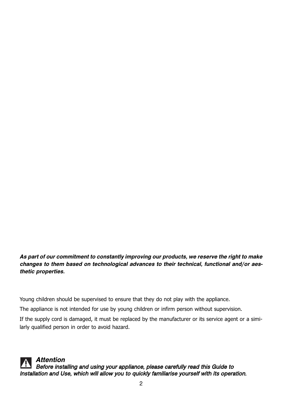 Attention | Kleenmaid ICK63 User Manual | Page 2 / 16