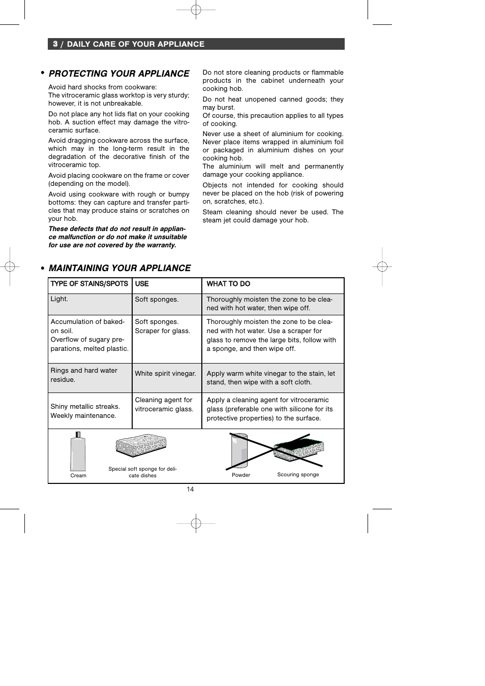 Protecting your appliance, Maintaining your appliance | Kleenmaid ICK66X User Manual | Page 17 / 23