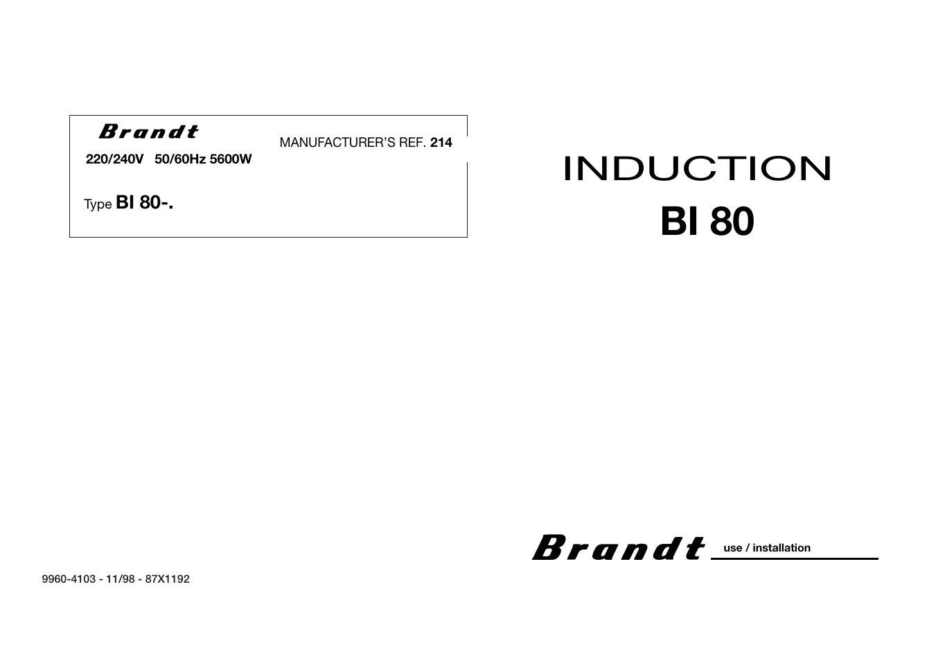 Kleenmaid BI80X User Manual | 11 pages