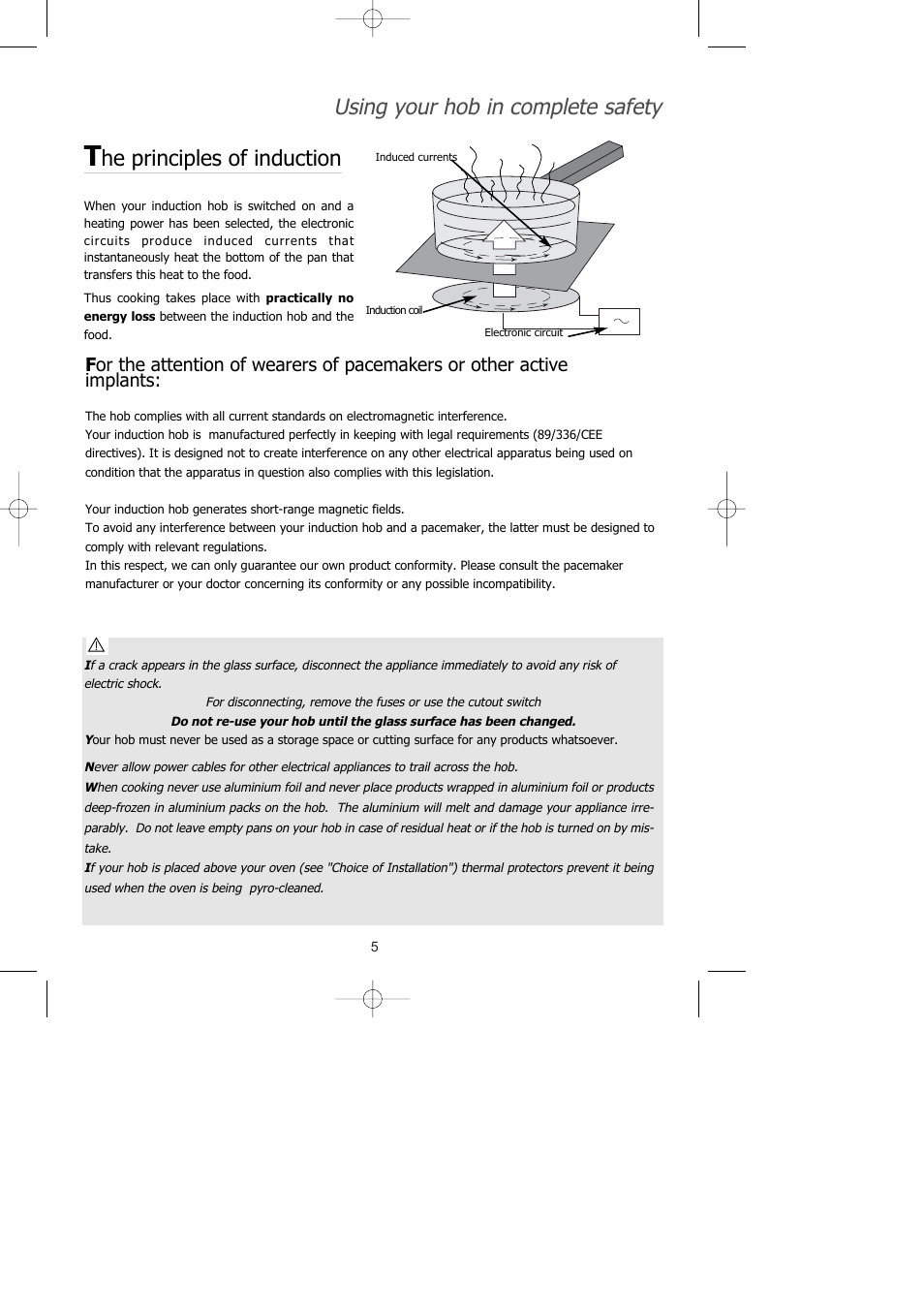 Using your hob in complete safety, He principles of induction | Kleenmaid ICK60X User Manual | Page 6 / 18