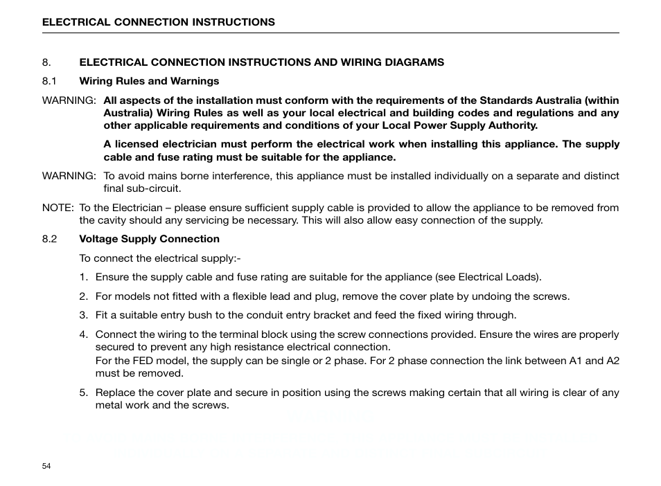 Warning | Kleenmaid FE904C User Manual | Page 56 / 60