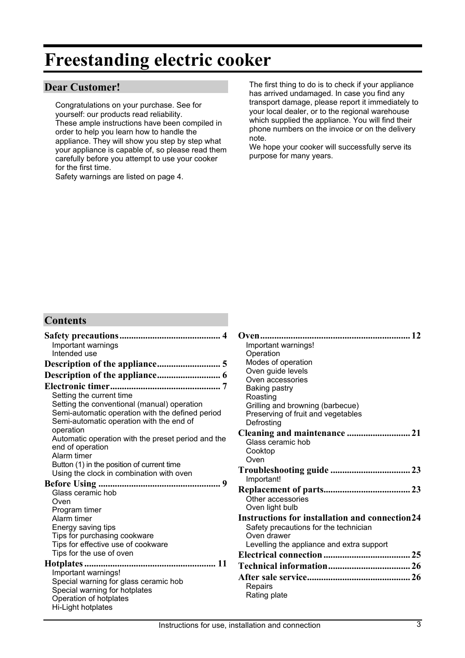 Kleenmaid FEC605W User Manual | Page 3 / 28