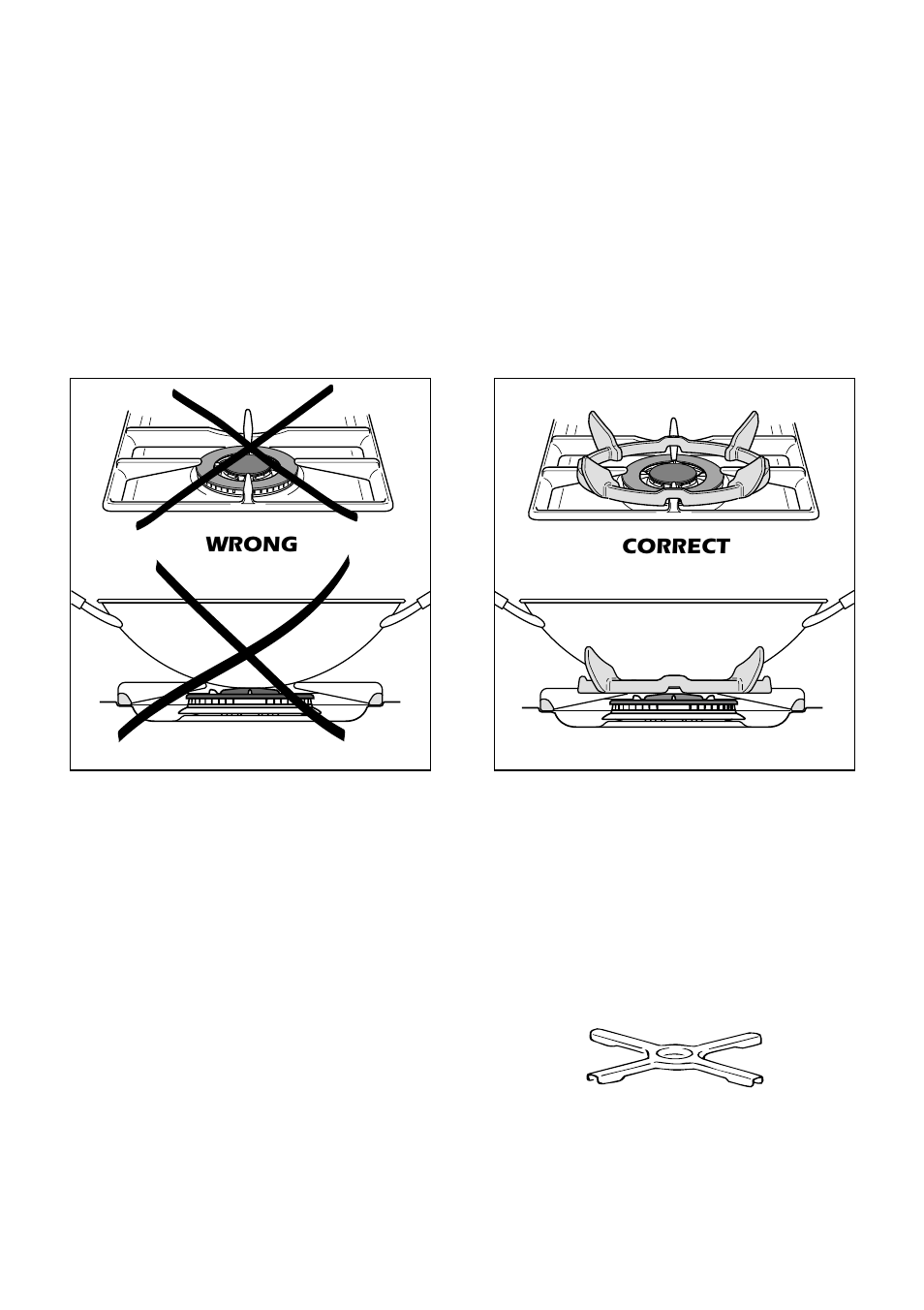 Correct use of triple-ring burner, Grate for small pans | Kleenmaid FEG605X User Manual | Page 19 / 44