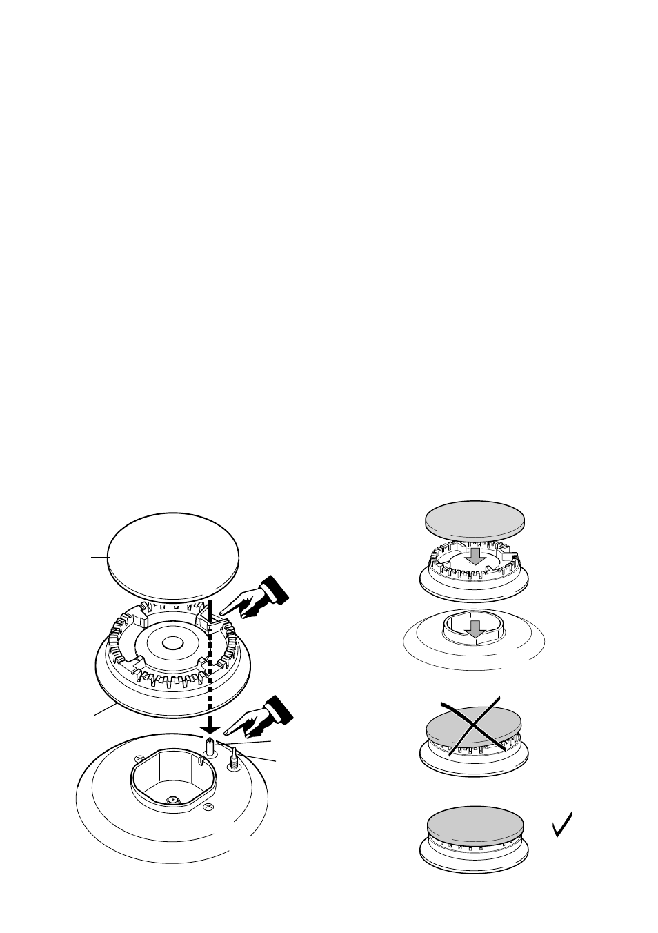 Burners, Gas taps, Correct replacement of the burners | Kleenmaid FEG605X User Manual | Page 34 / 44