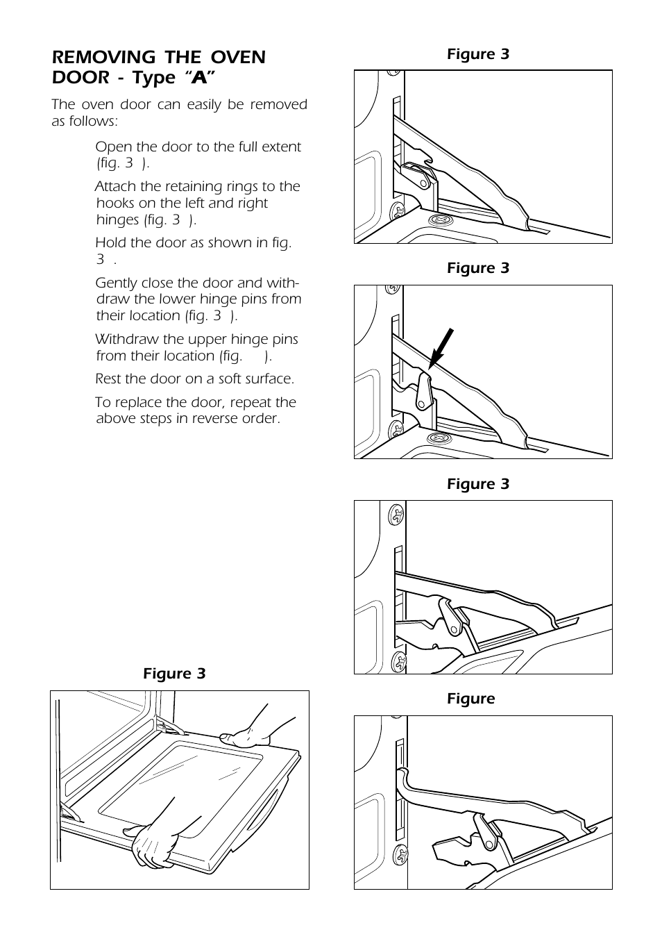 Removing the oven door - type “a | Kleenmaid FEG605X User Manual | Page 37 / 44