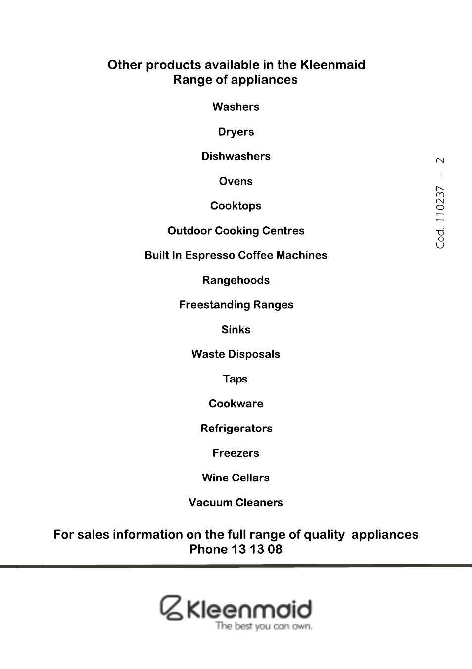 Kleenmaid FEG605X User Manual | Page 44 / 44