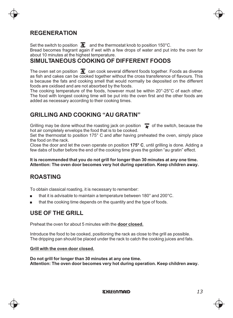 Kleenmaid FEG900X User Manual | Page 13 / 40