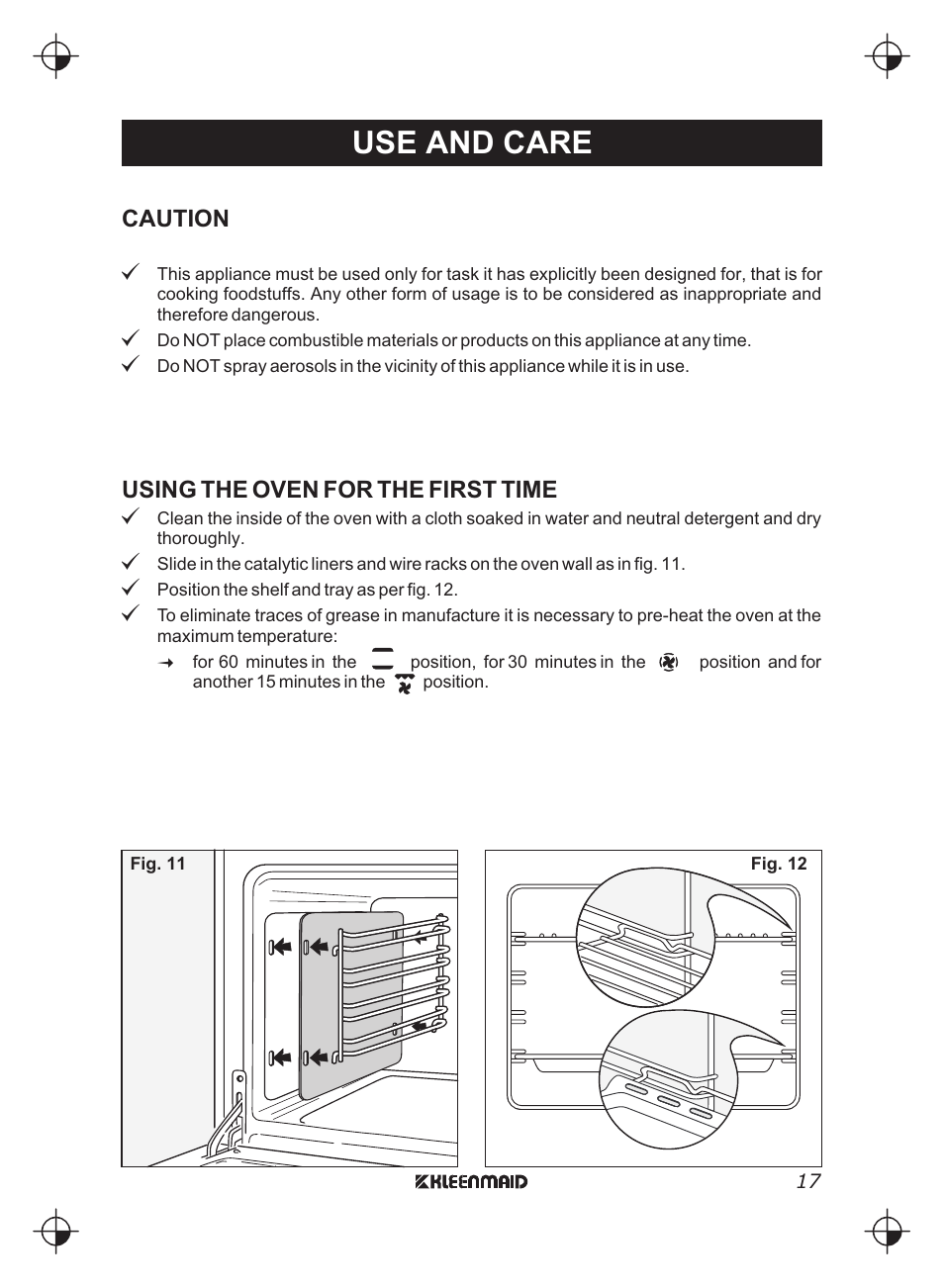 Use and care | Kleenmaid FEG900X User Manual | Page 17 / 40