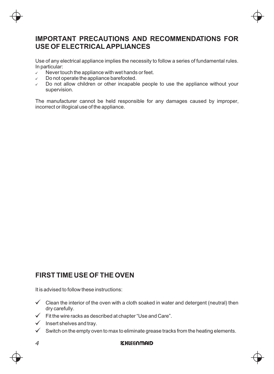 Kleenmaid FEG900X User Manual | Page 4 / 40