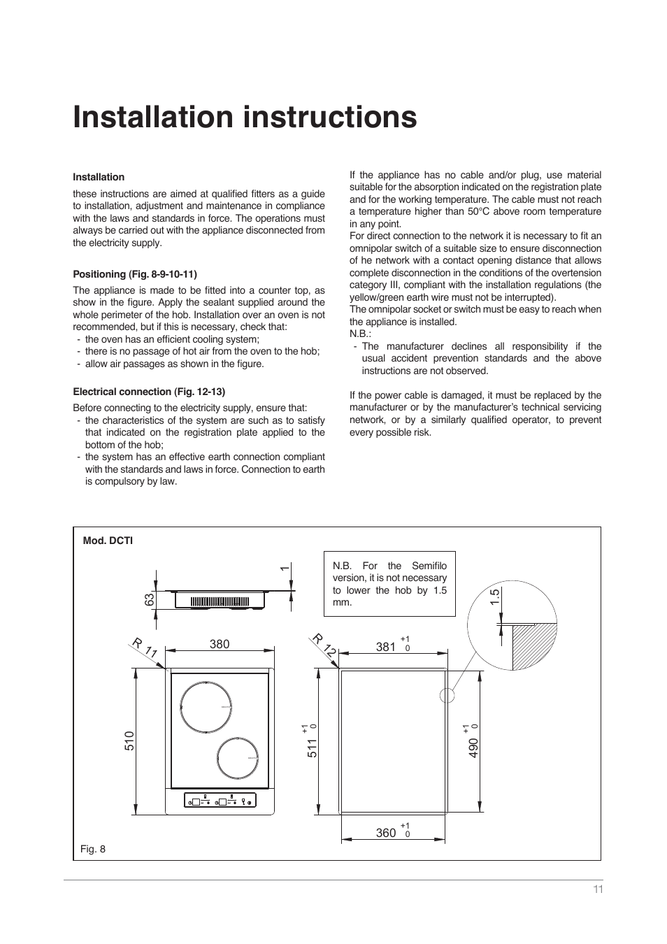 Installation instructions | Kleenmaid DCTI User Manual | Page 11 / 16