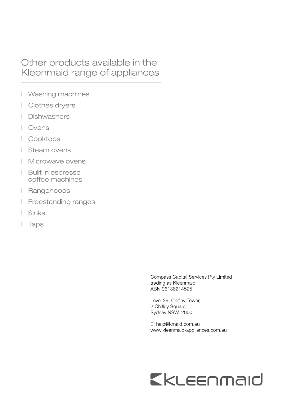 Kleenmaid DCTI User Manual | Page 16 / 16