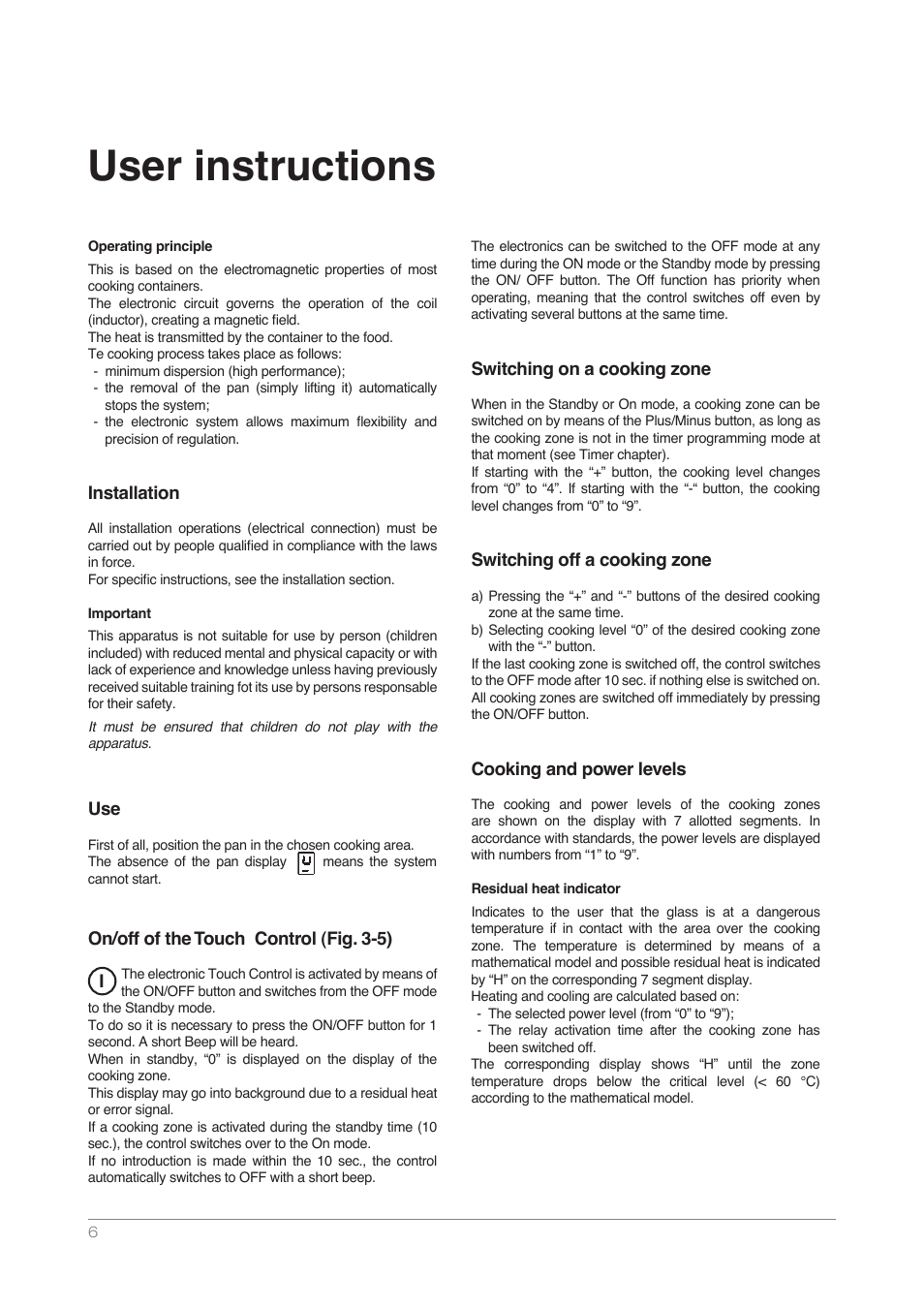 User instructions | Kleenmaid DCTI User Manual | Page 6 / 16