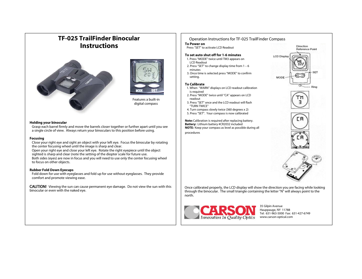 Carson Optical TF-025 User Manual | 1 page