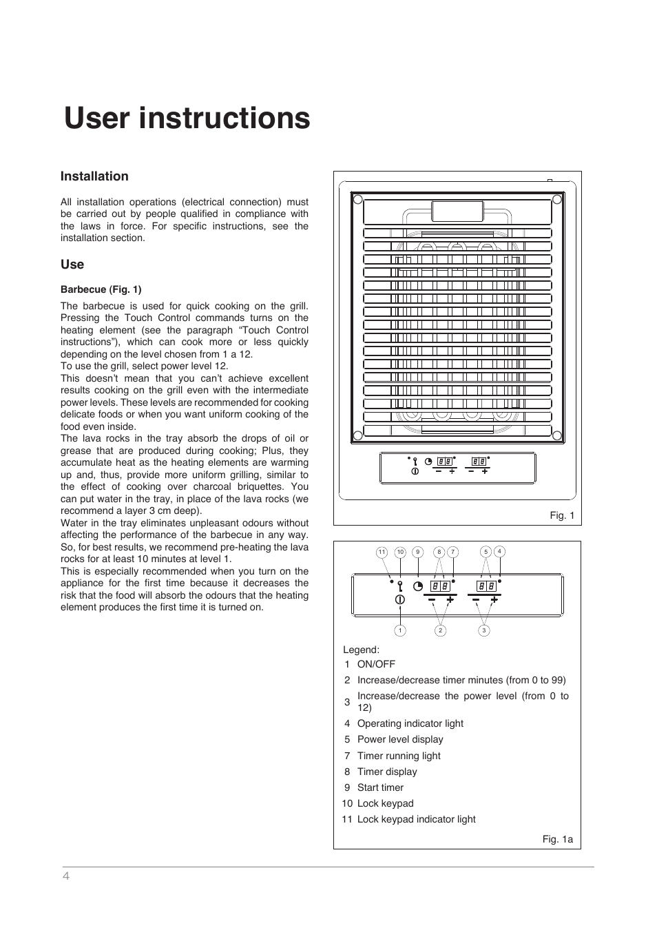 User instructions, Installation | Kleenmaid DCTBBQ User Manual | Page 4 / 12