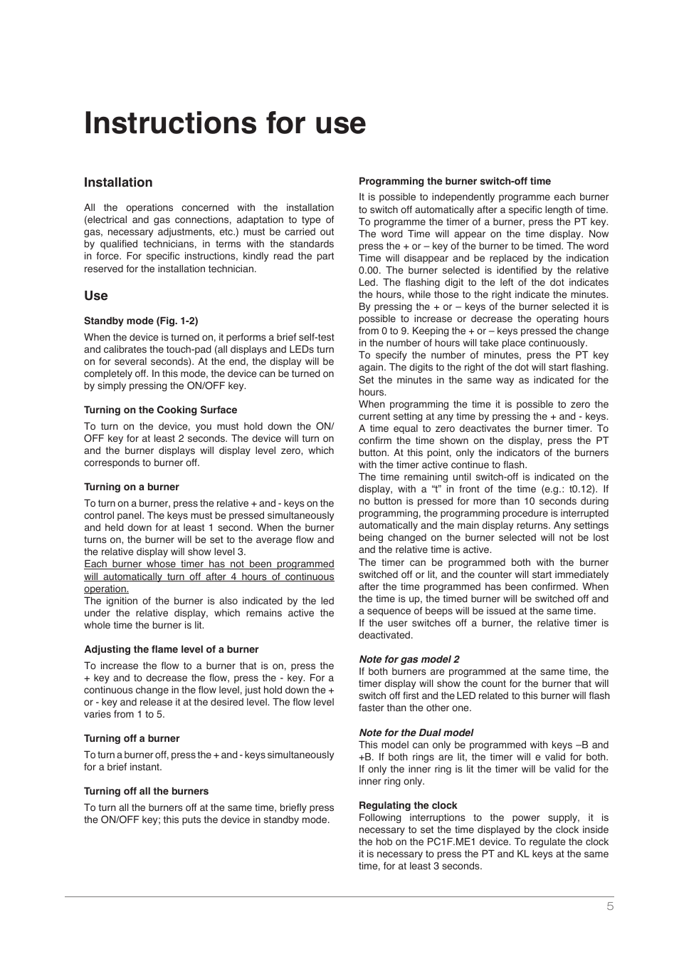 Instructions for use, Installation | Kleenmaid DCTG User Manual | Page 5 / 16