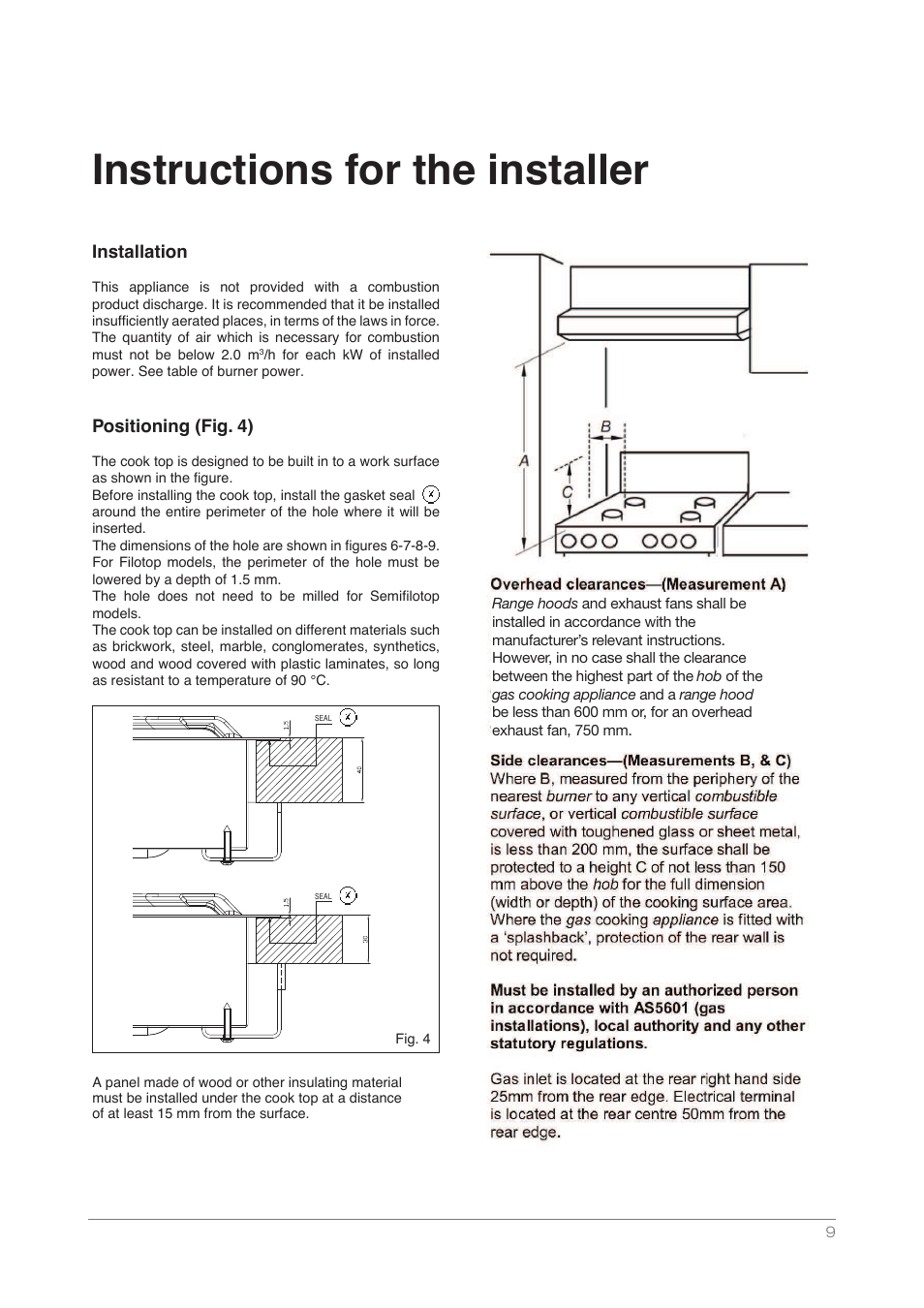 Instructions for the installer | Kleenmaid DCTG User Manual | Page 9 / 16