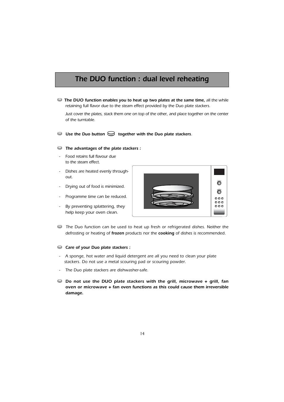 The duo function : dual level reheating | Kleenmaid MWK200 User Manual | Page 14 / 28