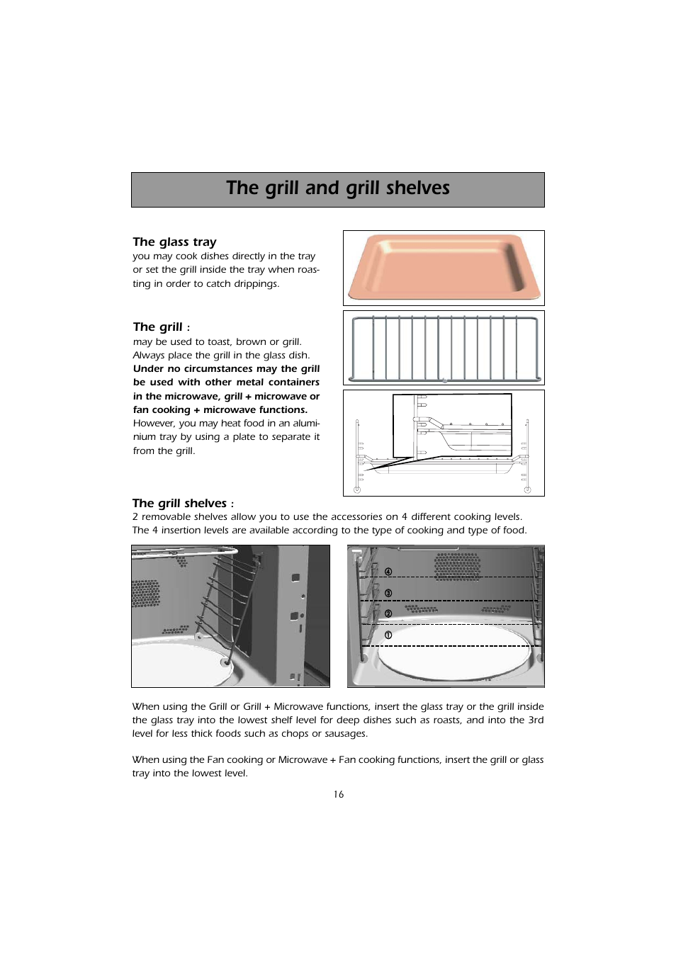 The grill and grill shelves | Kleenmaid MWK200 User Manual | Page 16 / 28